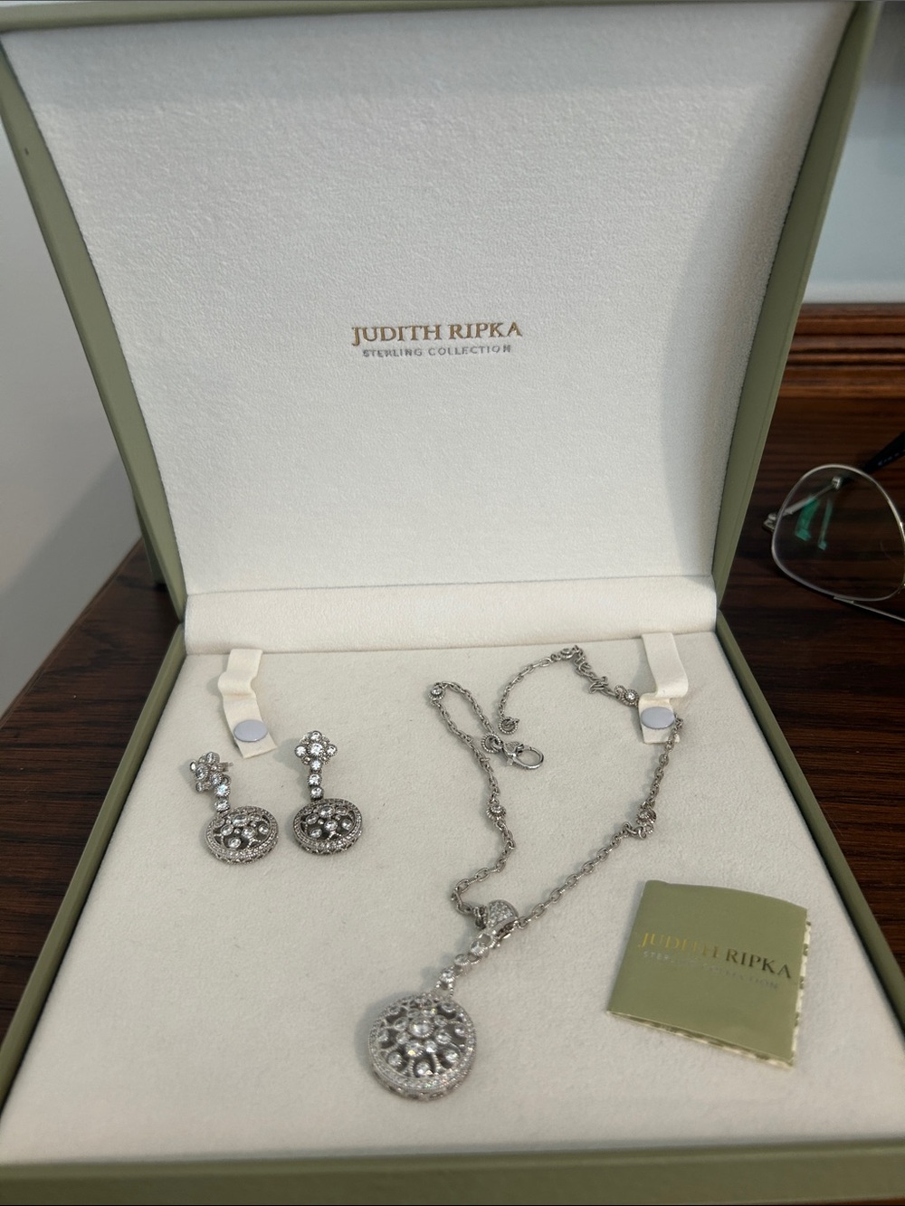 Judith Ripka Silver Crystal Drop Necklace and Earrings Set